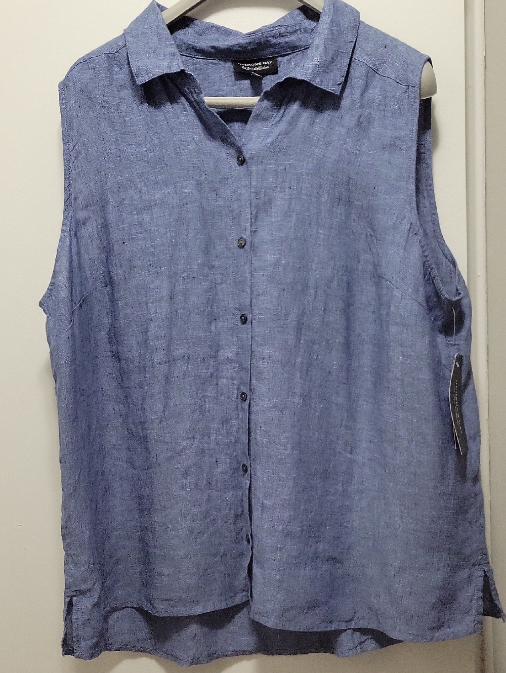 Linen Sleeveless Button-Front Linen Top in Dusty Blue